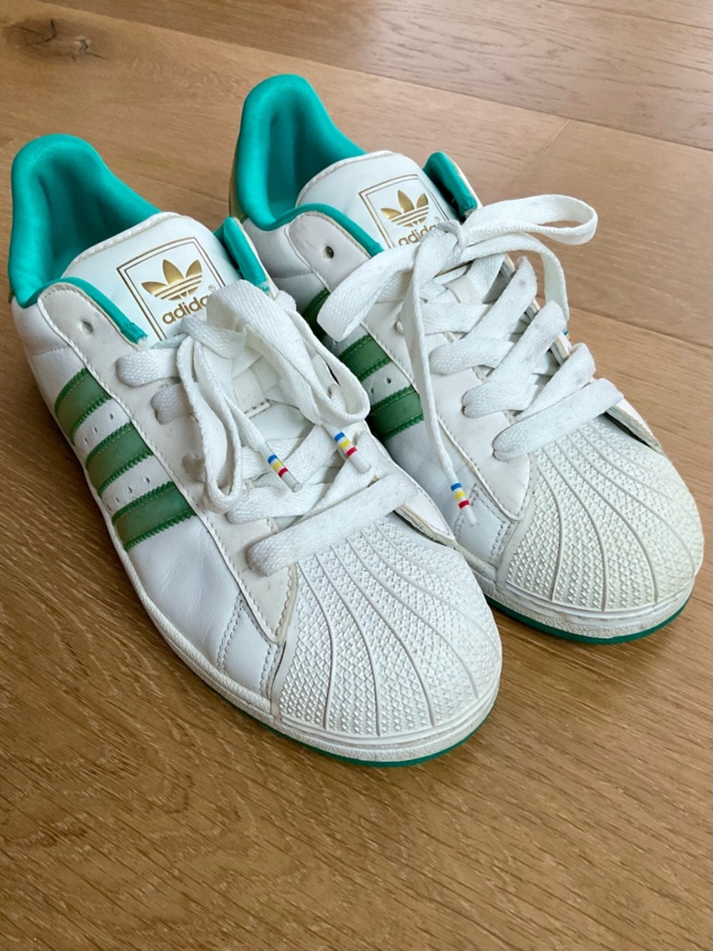 Adidas Originals Superstar Shell Toe Sneaker Leather White/Green/Teal Women's 8